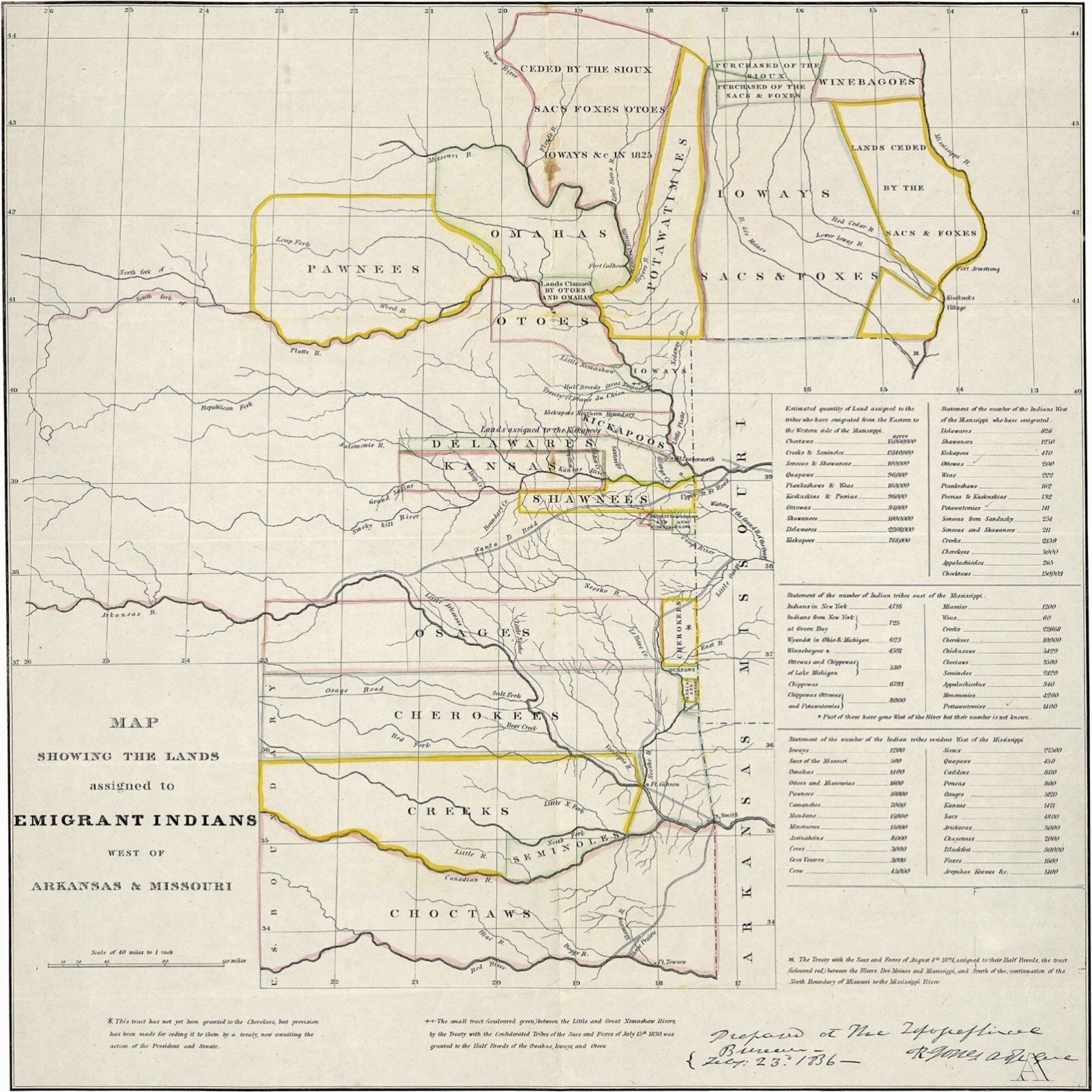 1836 Map Lands Assigned to Immigrant Indians North America West Native History