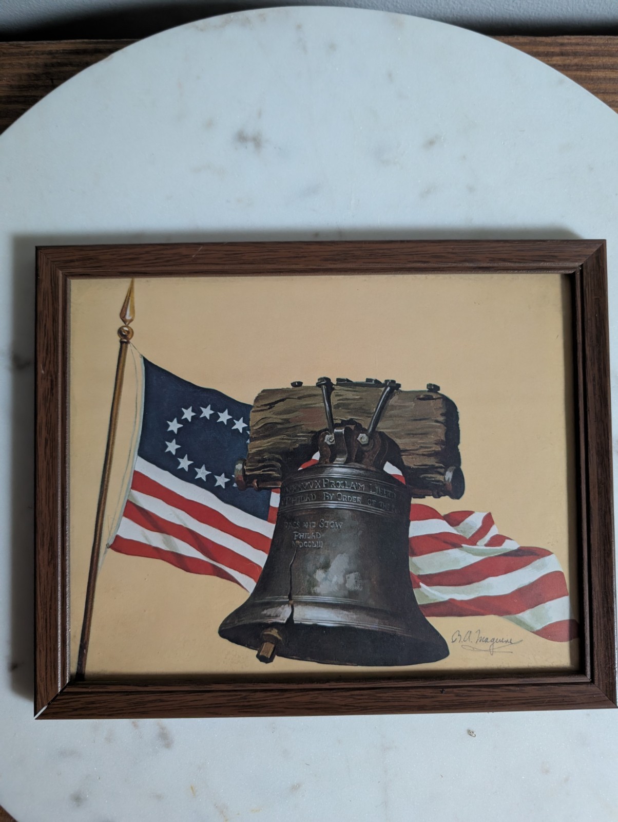 Vintage Liberty Bell & Betsy Ross Flag Framed Americana Print by Maguire