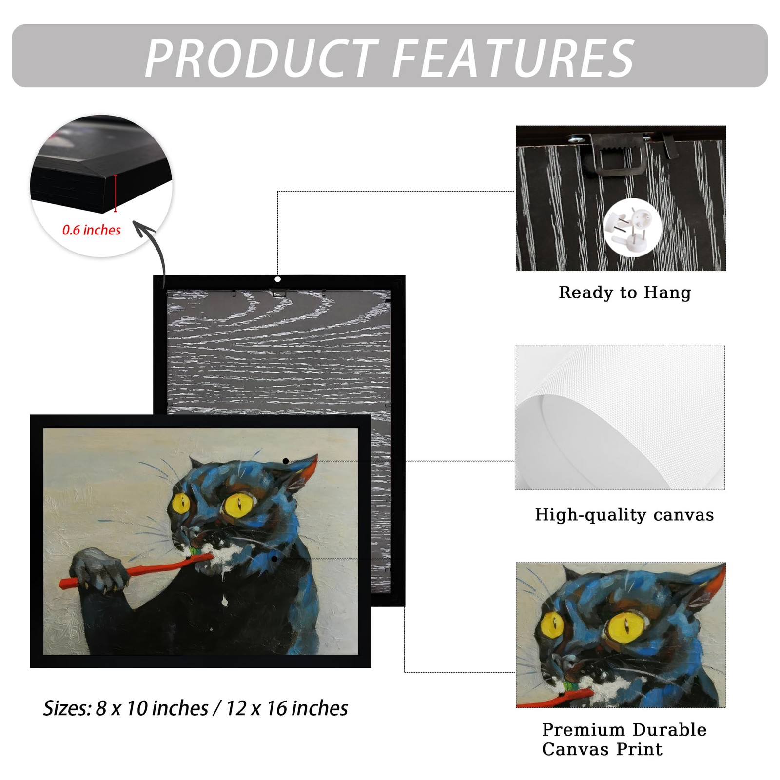 ICHZUMW Funny Black Cat Bathroom Wall Art Decor, 10″L x 8″W, Toothbrush