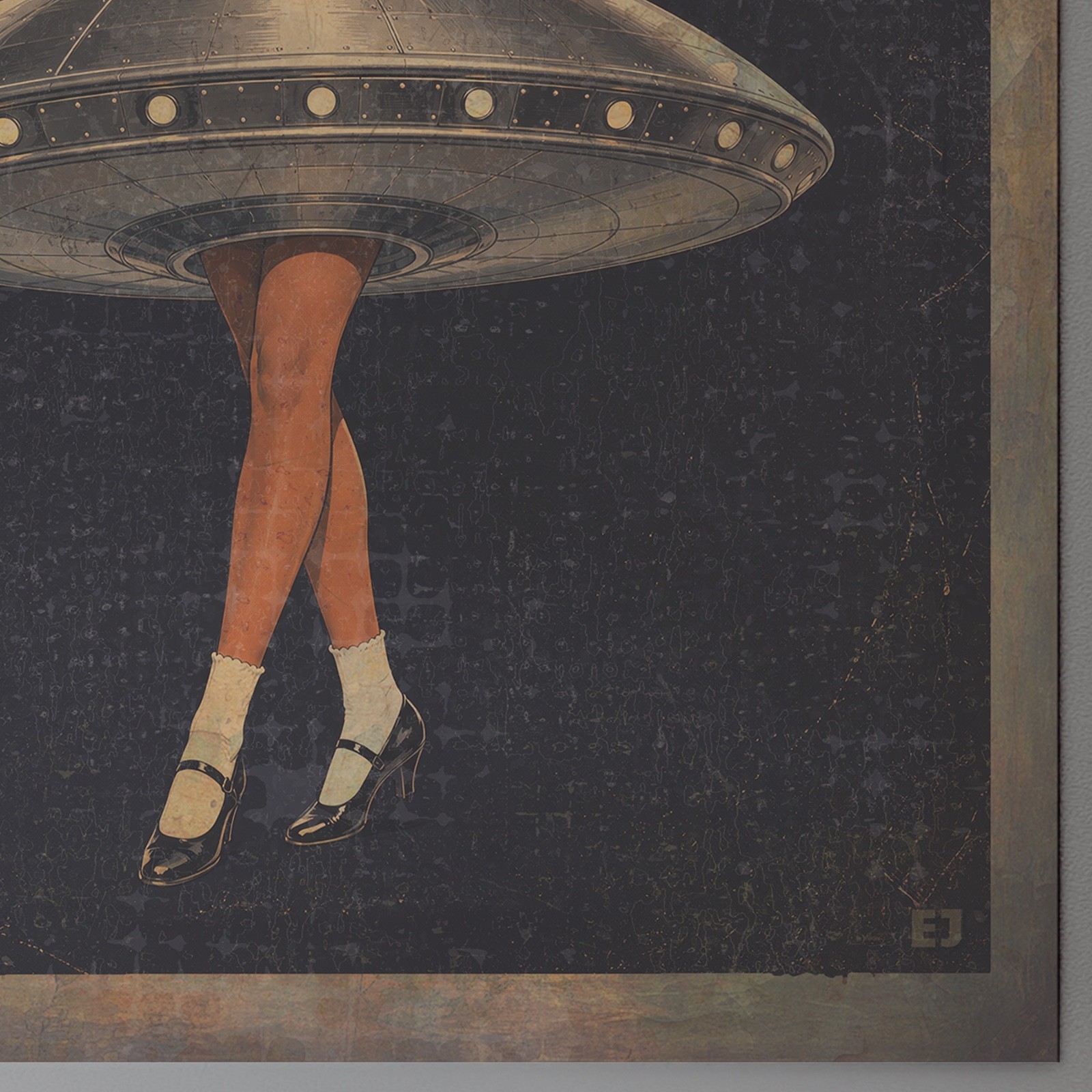 Vintage PINUP GIRL UFO Wall Art, SCI-FI Pin Up Fashion Poster, Alien UAP Dress
