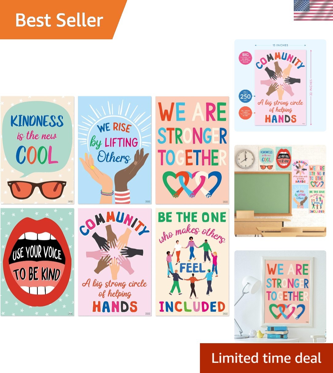 Large 15×22” Kindness Posters – 6 Pack of Inspirational Classroom Decorations