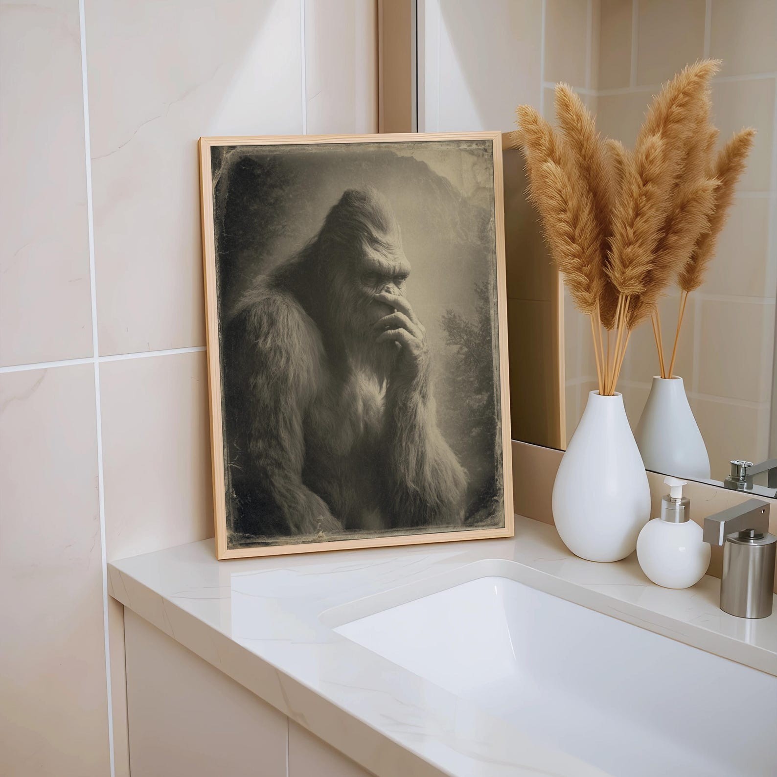 Funny Bigfoot Smelly Bathroom Wall Art, Vintage Sasquatch Poster Toilet Humor