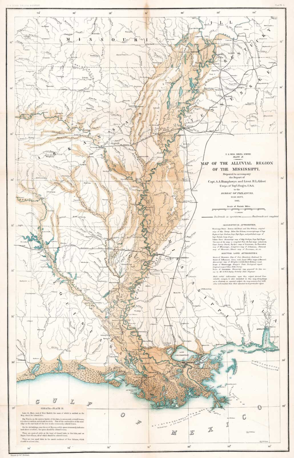 1861 Map Mississippi River Alluvial Region History Wall Art Poster Print Decor