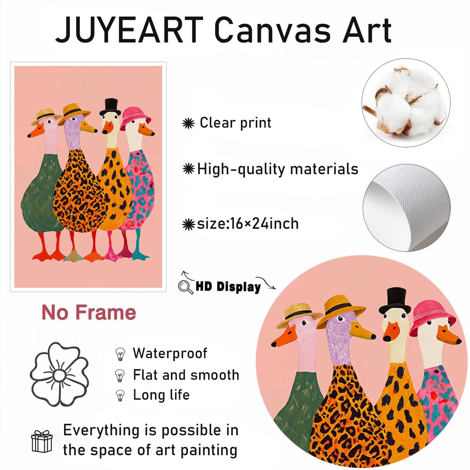 Modern Dopamine Canvas Prints Cute Whimsical Animal Wall Art Funky Colorful A…