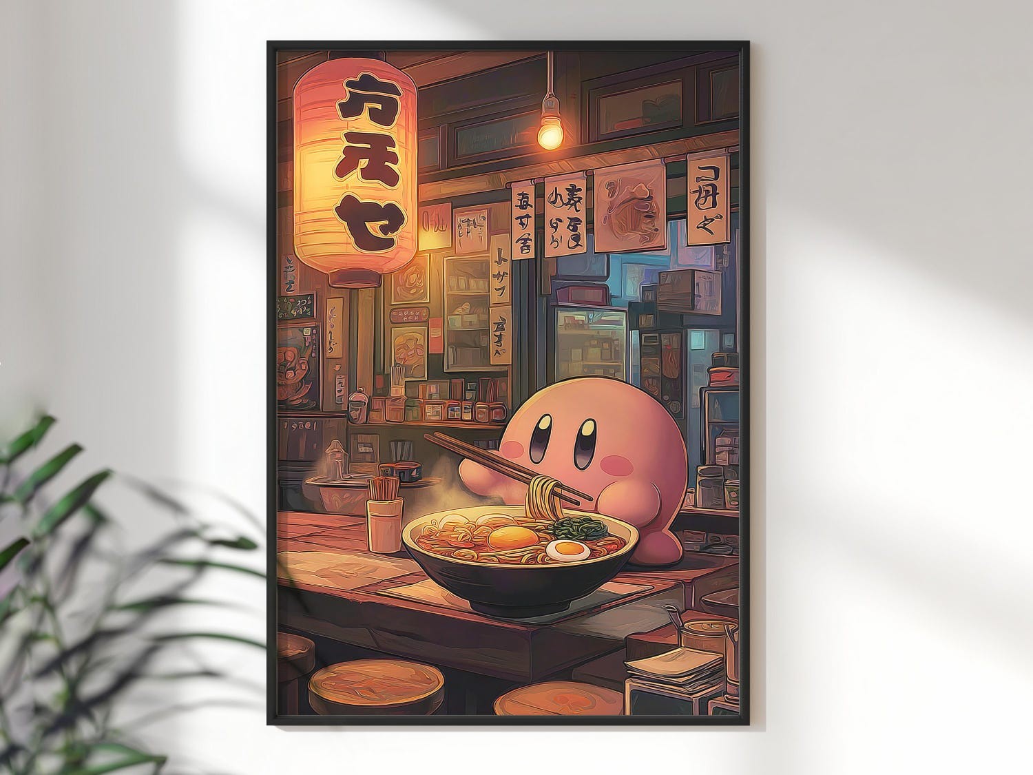 Kirby Ramen Poster, Japanese Anime Food Night Market Wall Art Print