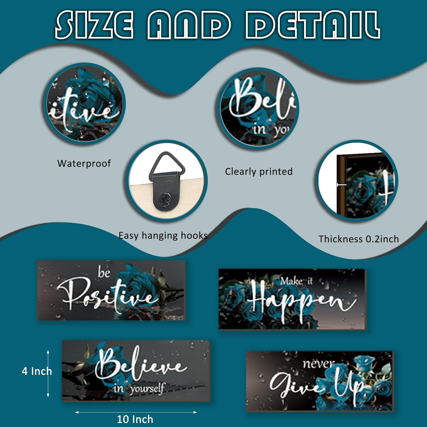 4 Piece Teal Wall Decor Set Inspirational Teal Black Decor for Bedroom Bathroom