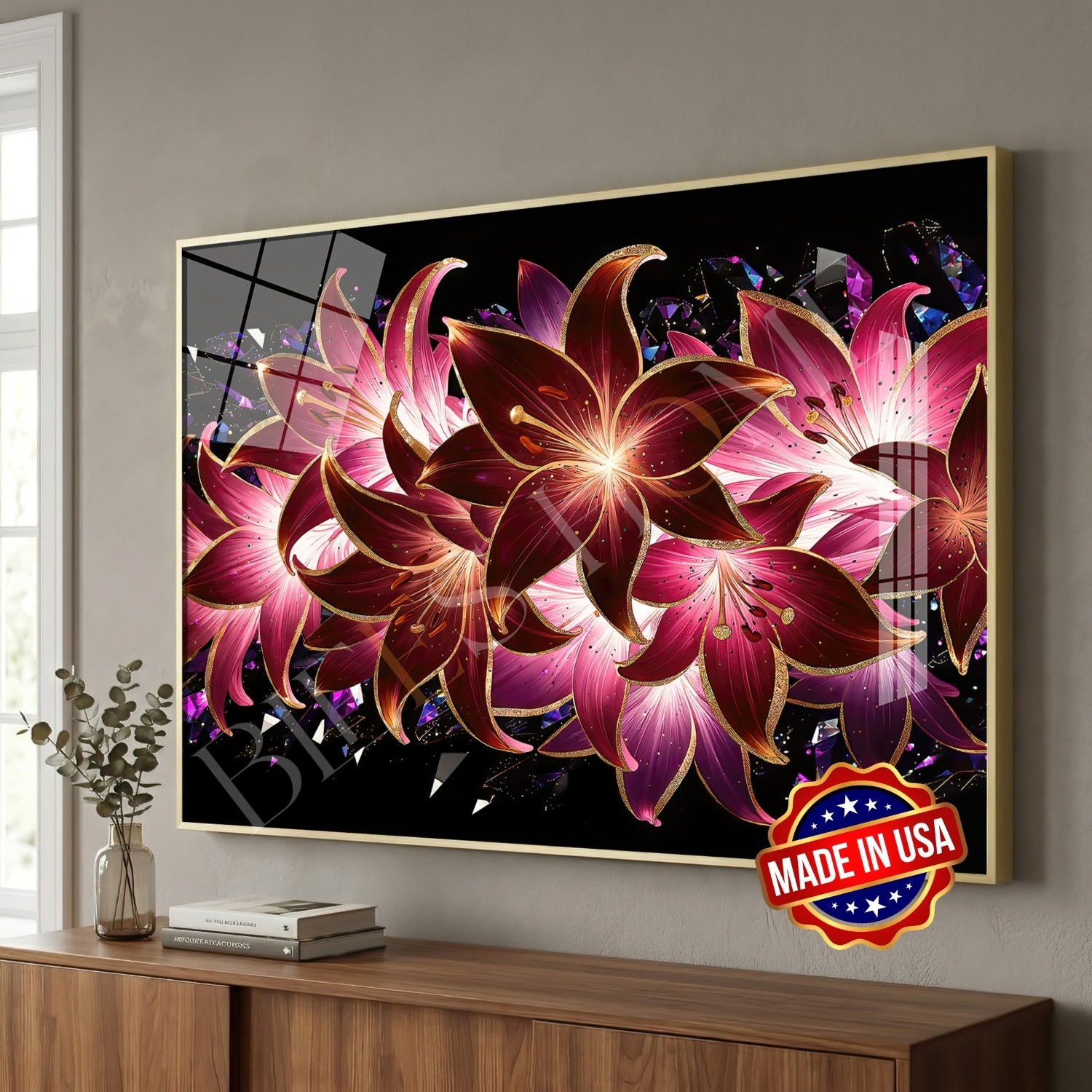 Frameless 12″x18″ Pink Florals Fine Wall Art Print For Living and Bedroom Decor