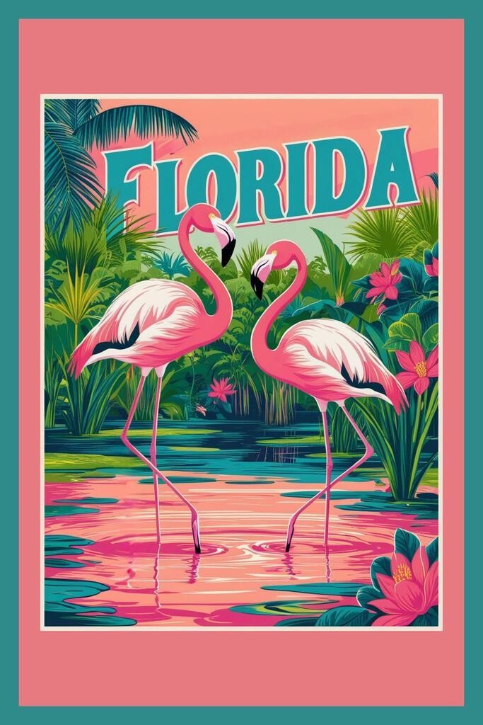 Florida Flamingo Pair Nature Travel Poster Cool Wall Art Print Poster 16×24