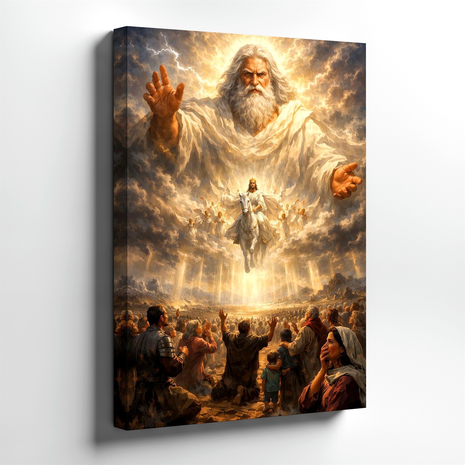Wall Art Religious Heavenly Vision God Jesus White Horse Angels Canvas Print