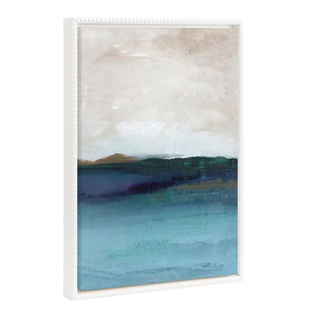 Modern Abstract Ocean Landscape Framed Canvas Wall Art 1-Piece White Framed Canv