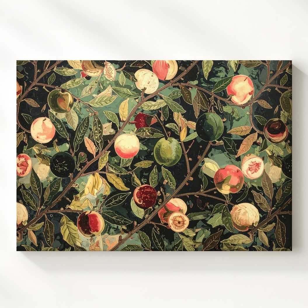 Botanical Peach & Guava Tapestry Canvasdecorative Fruit Pattern Art Wall Art