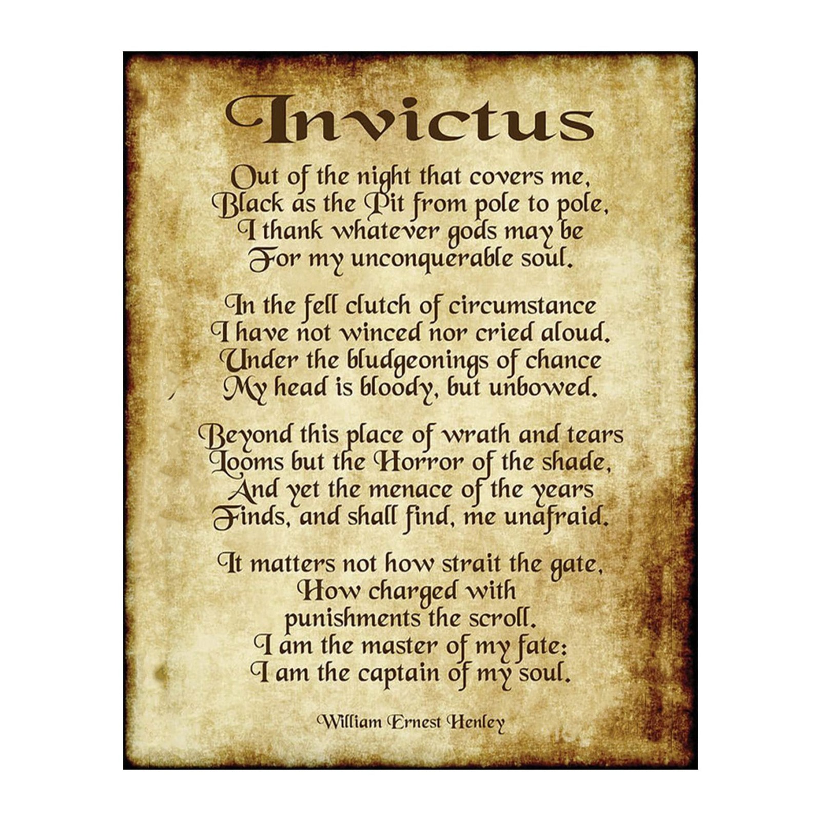 Invictus Poem Wall Art by William Ernest Henley – 10″L x 8″W, Unframed
