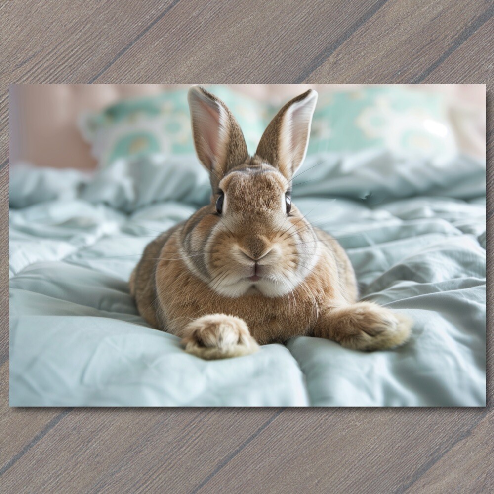 Art Print Bunny Rabbit Bed Pajamas Cute Beautiful Brown White Floppy Ears Funny