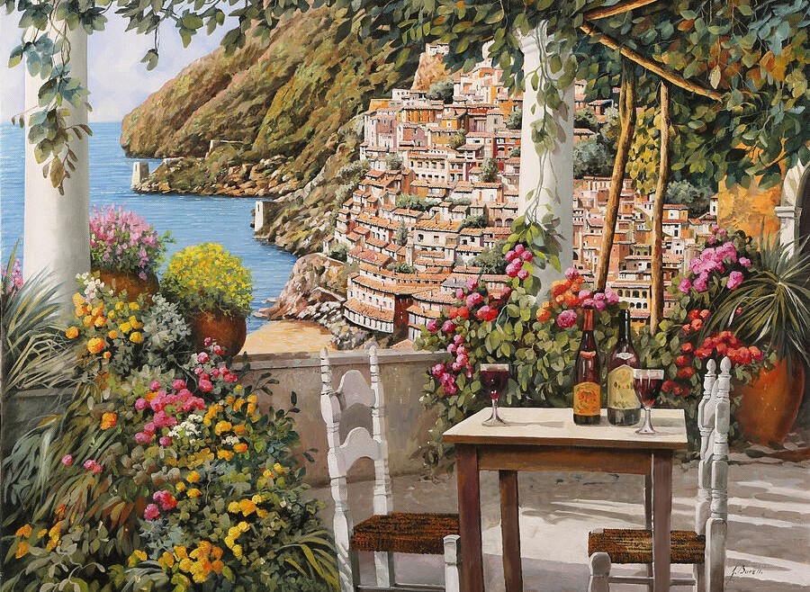 Canvas art print giclée – poster – pillow. Positano dalla terrazza, Terrace.