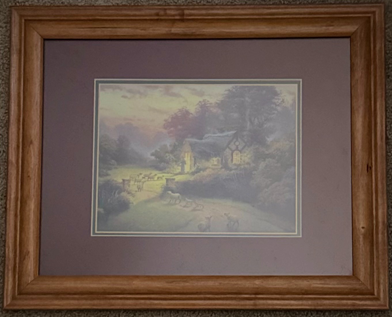 Framed Cottage Landscape Print Sheep Country Home Wall Art 17×14 Rustic Decor