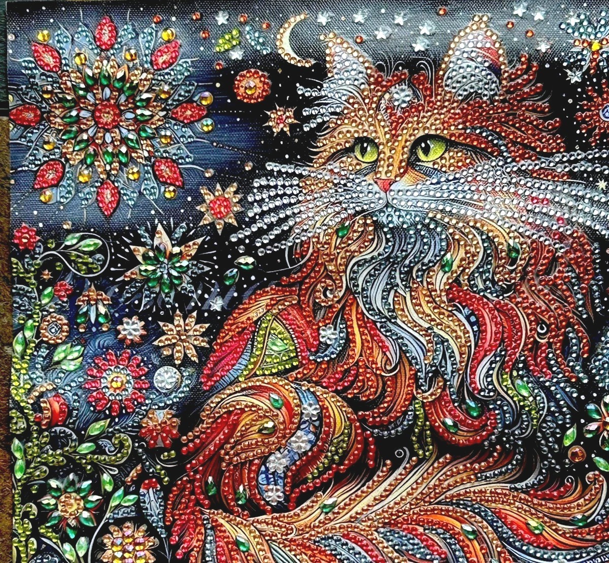 10×10” Beaded Art, Beautiful Cat Finished Diamond Painting Home Decor