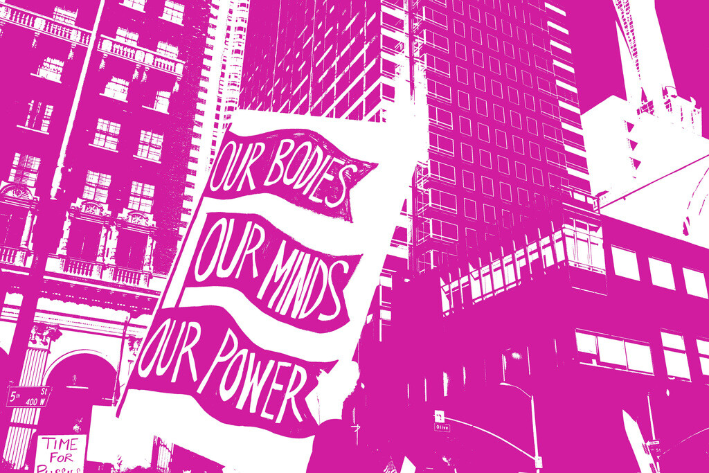 Womens Rights Protest Signs Buildings in Background Art Print Poster 18×12