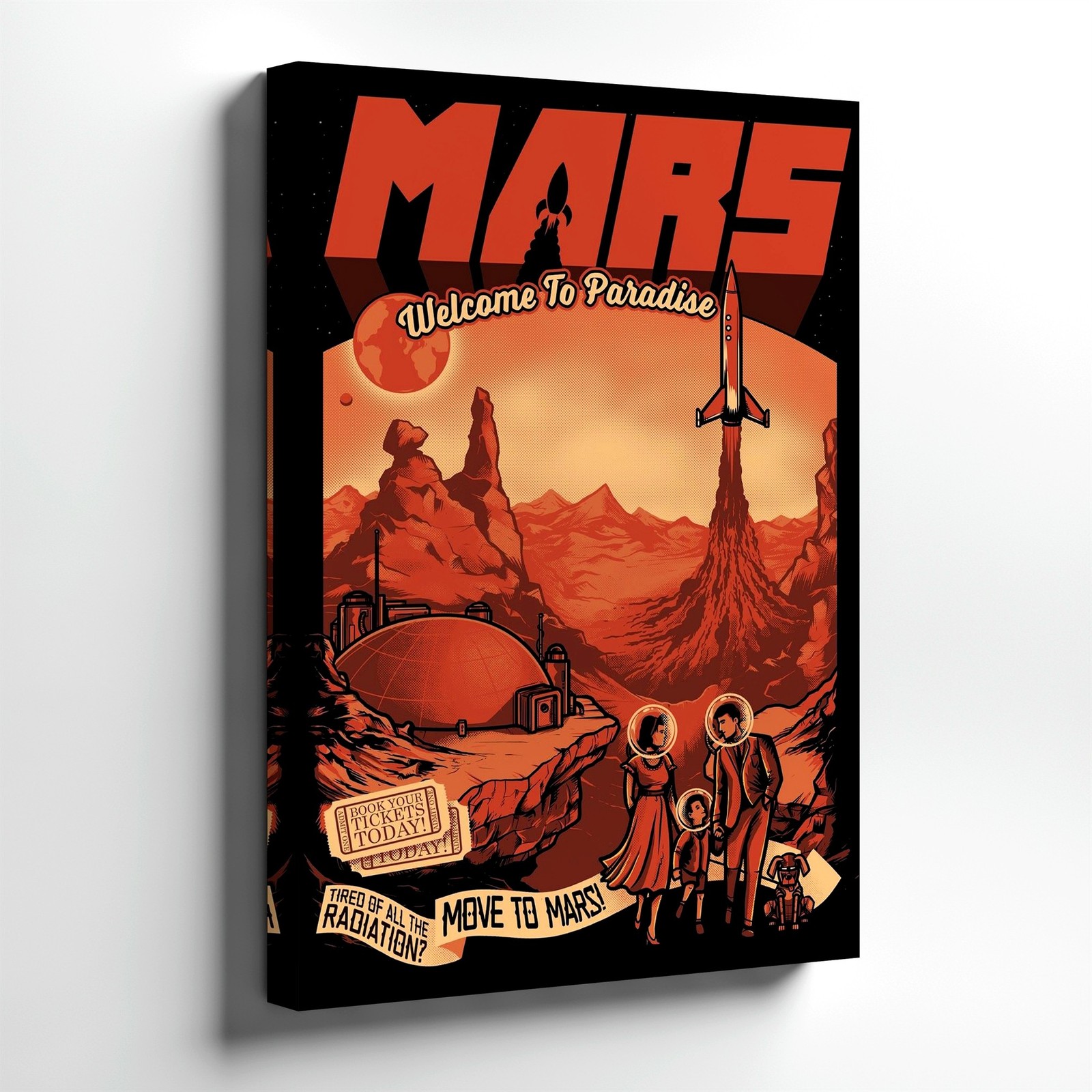 Wall Art Mars Travel Poster Rocket Launch Retro Sci Fi Space Colony Family Print