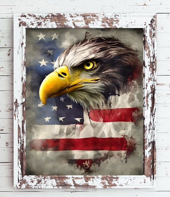 USA FLAG with EAGLE Home Decor Print, 8×10 CARDSTOCK PRINT ONLY, NO Frame