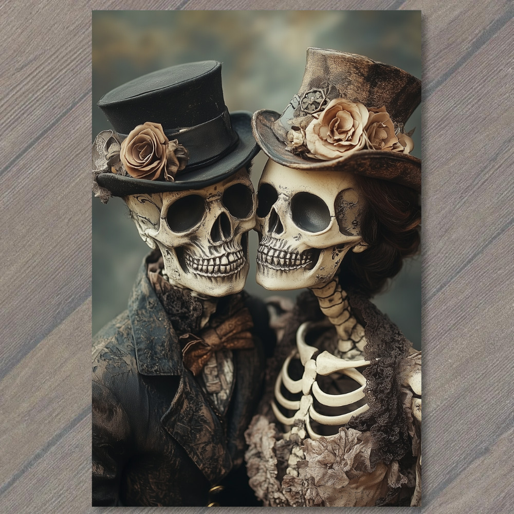 Art Print Gothic Wedding Skeleton Couple Top Hat Roses Romantic Love Emo Spooky