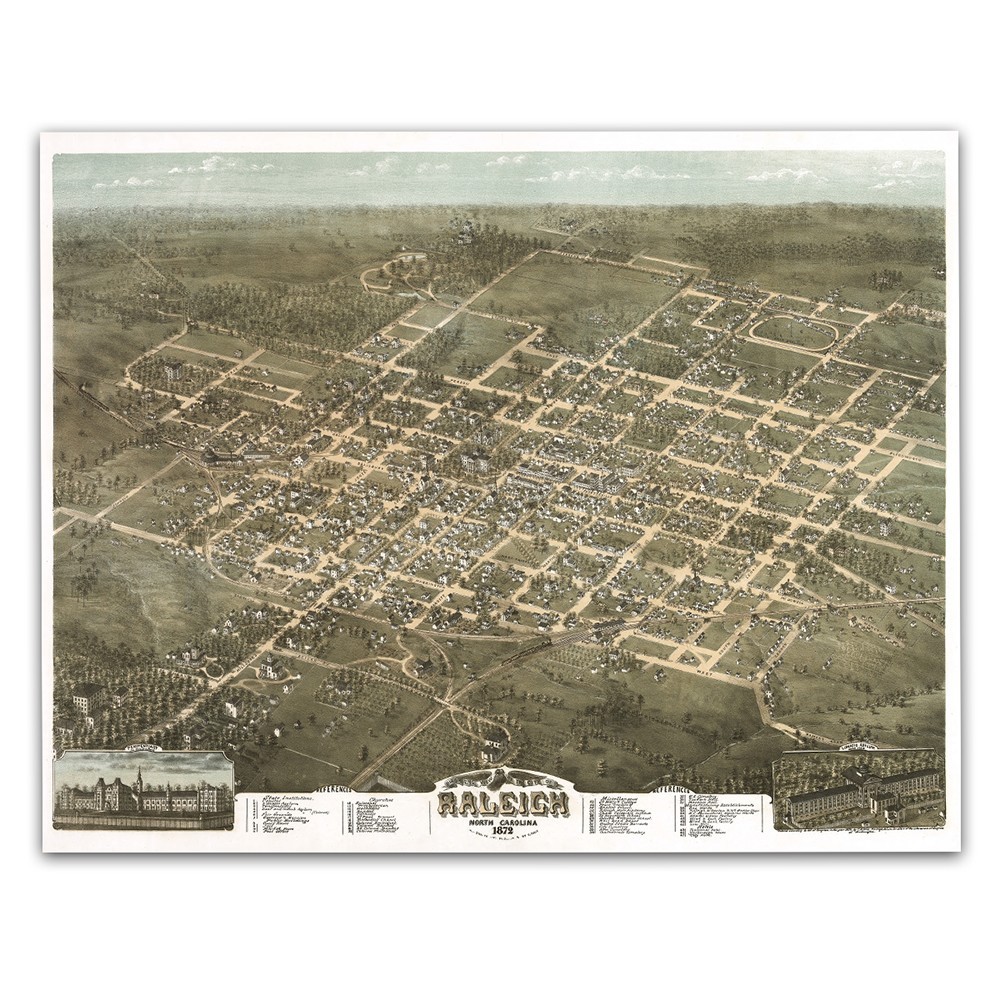 Raleigh North Carolina 1872 Birdseye View Map Historic City Panorama Wall Art