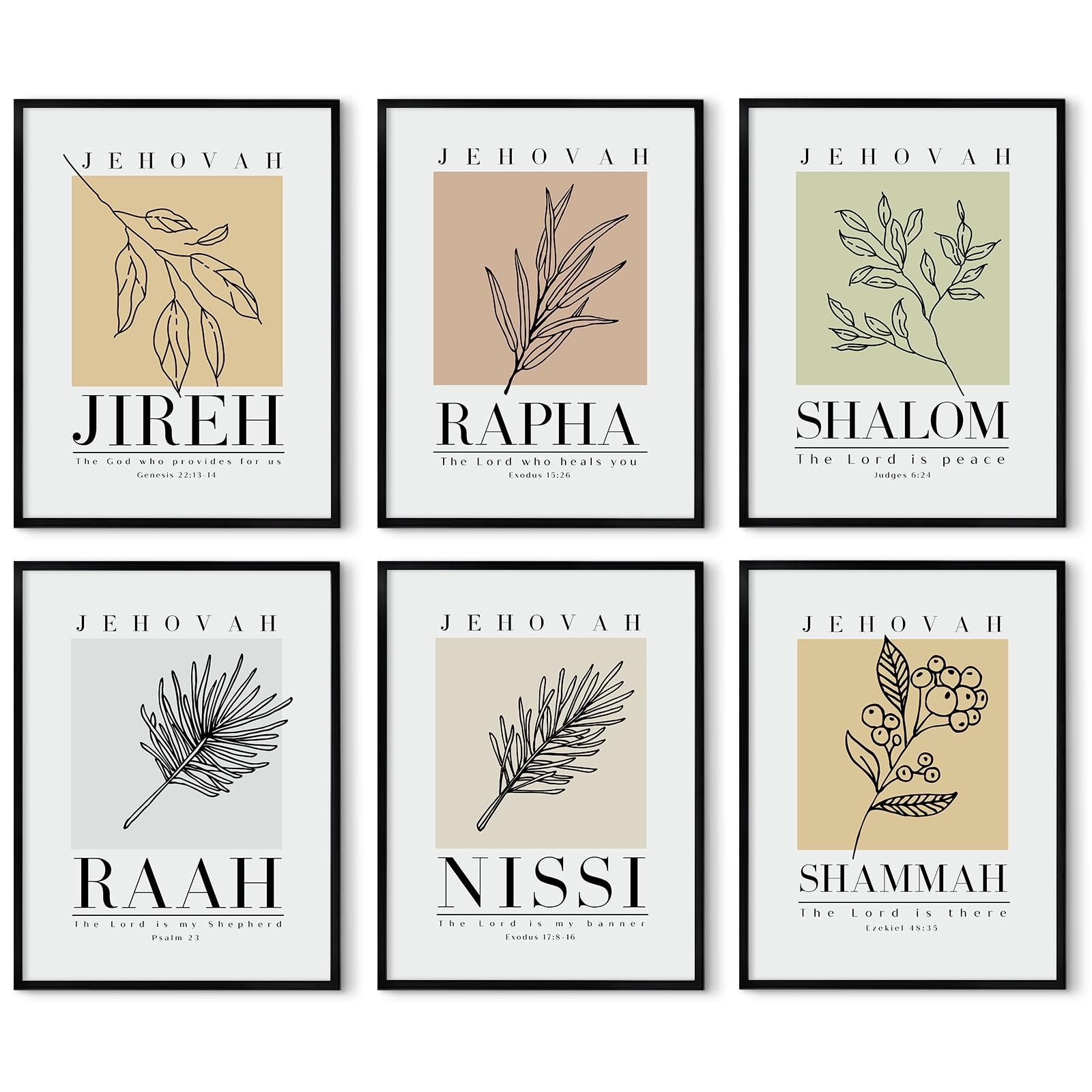 Bible Wall Art Print Set of 6 Christian Scripture Wall Art Decor Jehovah Jire…