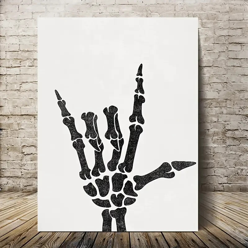 Skeleton Hand Contemporary Black and White Design Metal Print Ready to Hang