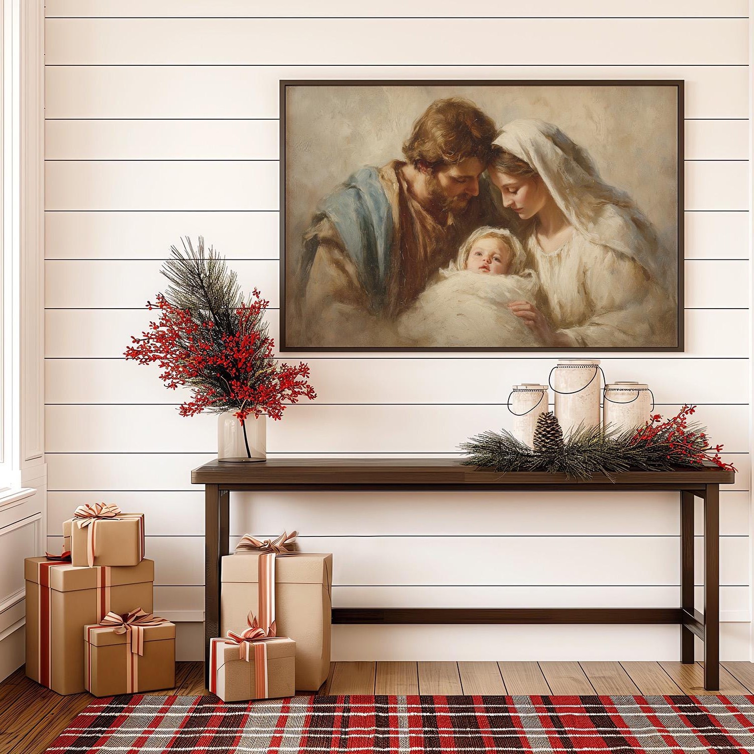 Holy Family Nativity Scene Canvas | Mary, Joseph and Baby Jesus Wall Art