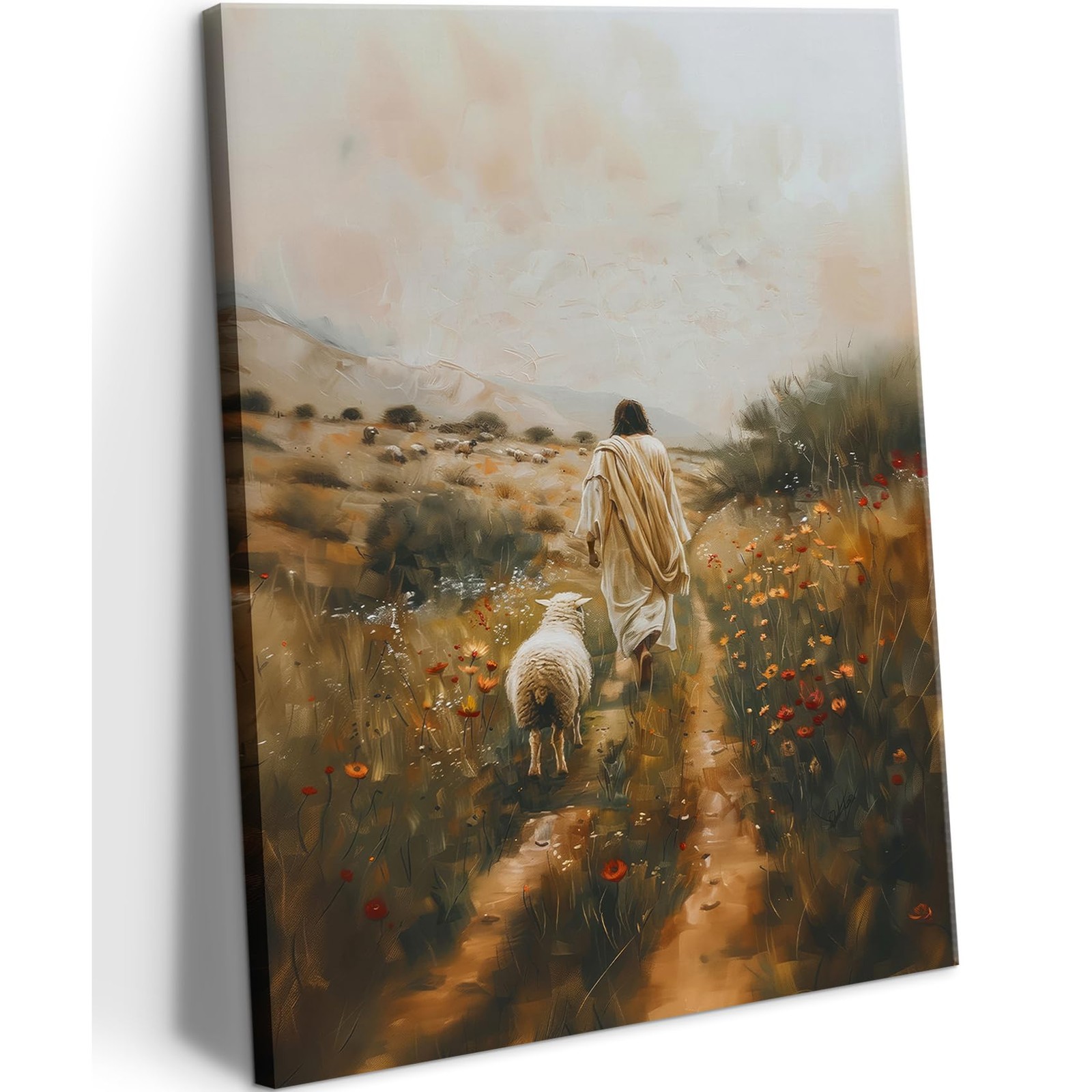 Jesus Leaves the 99 Sheep Canvas Wall Art 16×24 In and Lamb Painting