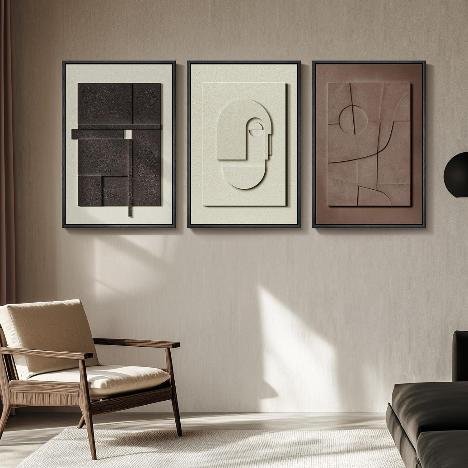 Large 3D Textured Framed Abstract Wall Art for Living Room, 3 Piece Modern Paint