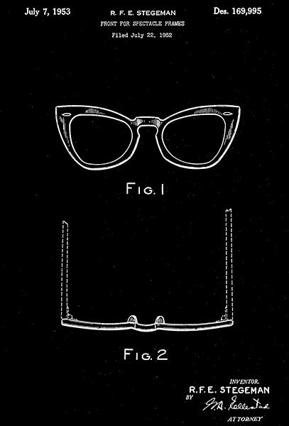 1953 – Eyeglasses Front Frame – R. Stegeman – Patent Art Poster