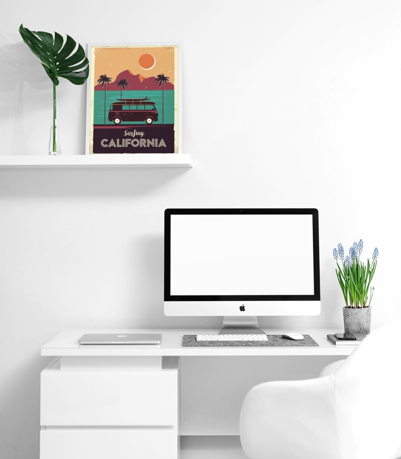 Surfing California Coastline Vintage Van Palm Trees Art Print Poster 12×18