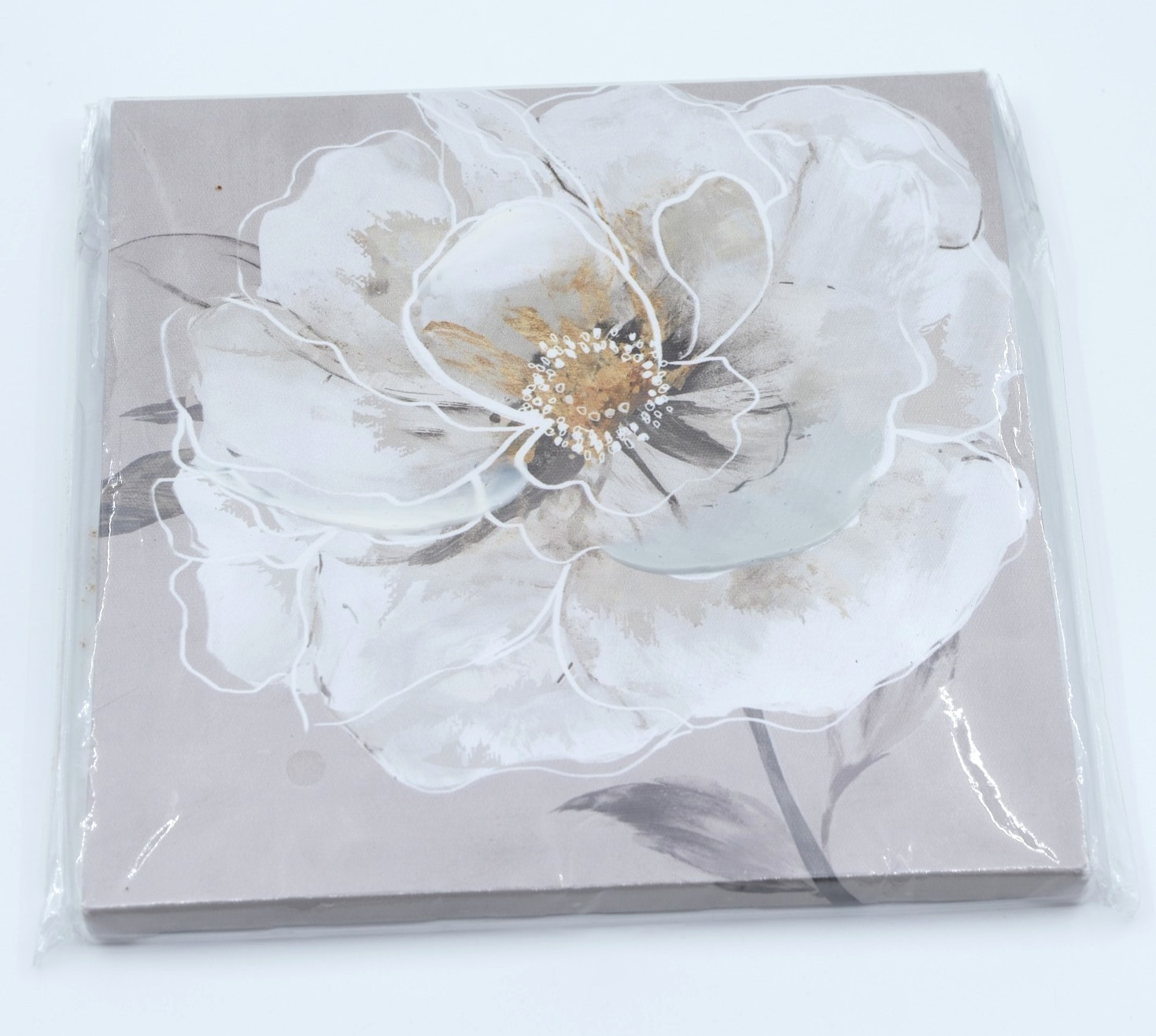 Set of 6 Floral Canvas Wall Art 8×8 Inch Blue Gold White Flower Painting Decor