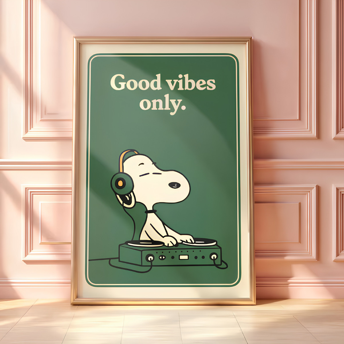Snoopy DJ Wall Art, Good Vibes Only Poster, Funny Music – Satin Poster Unframed