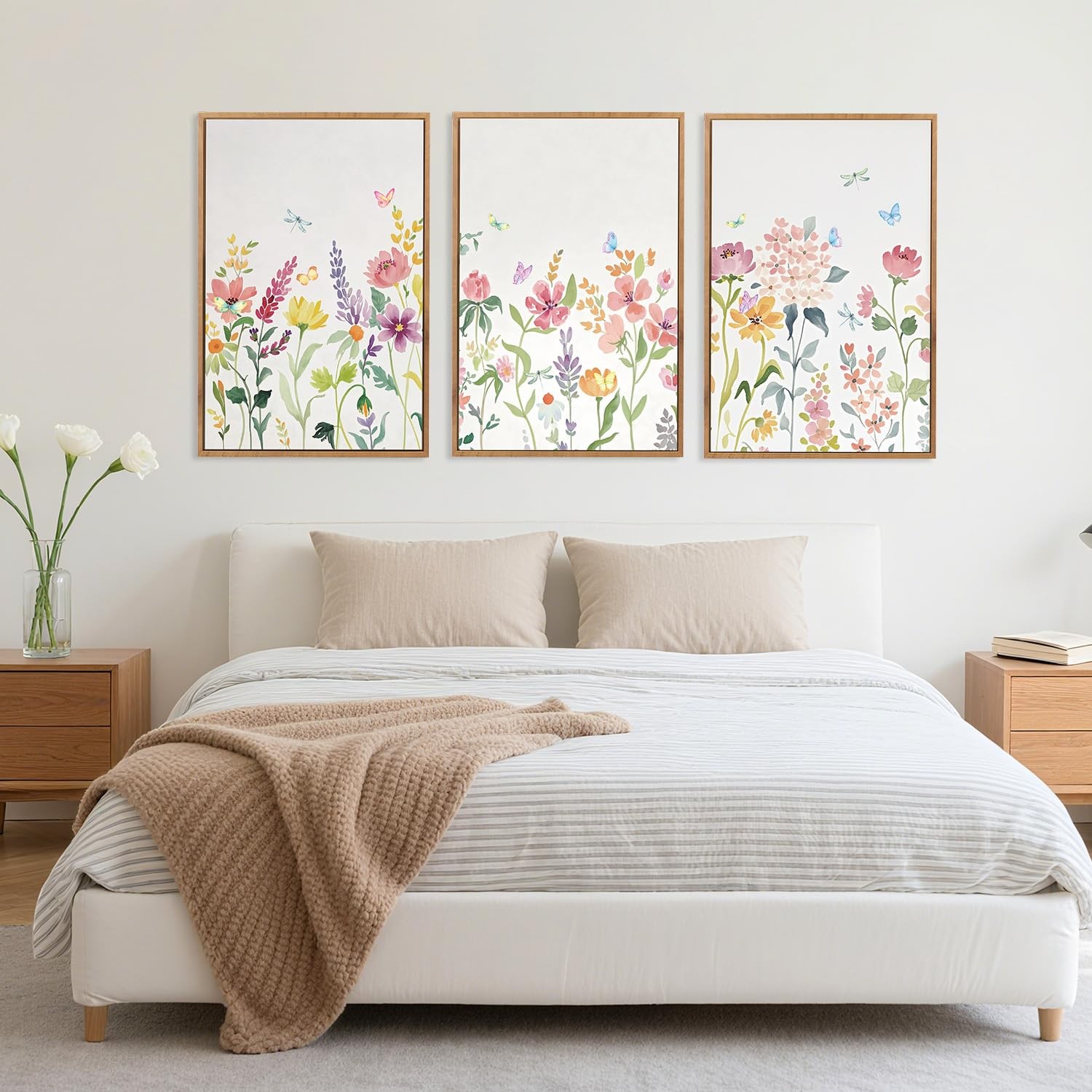 CHDITB Colorful Floral Framed Wall Art, Watercolor Flowers Wall Decor, Butter…