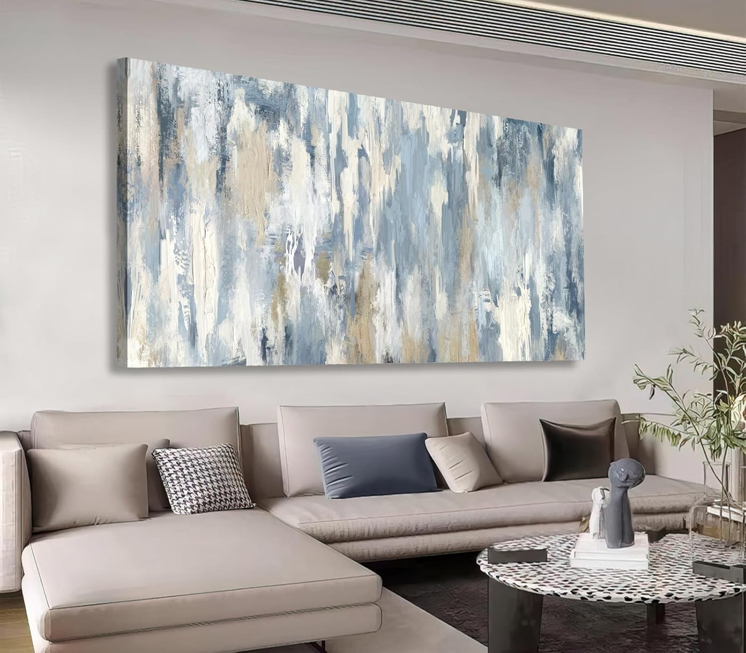 Contemporary Large Abstract Canvas Art – Gray Blue Beige 20″x40″ Decor