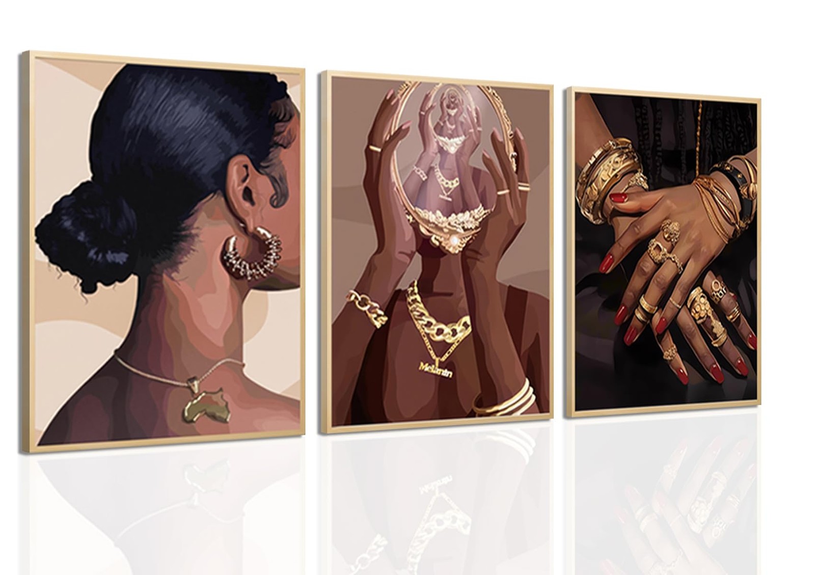 Black Woman Wall Art Set of 3 Black Girl Pictures Decor Unframed 12×16 In