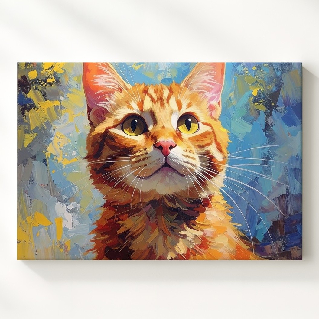Wall Art Expressive Ginger Tabby Cat Canvas Impressionistic Feline Portrait Art