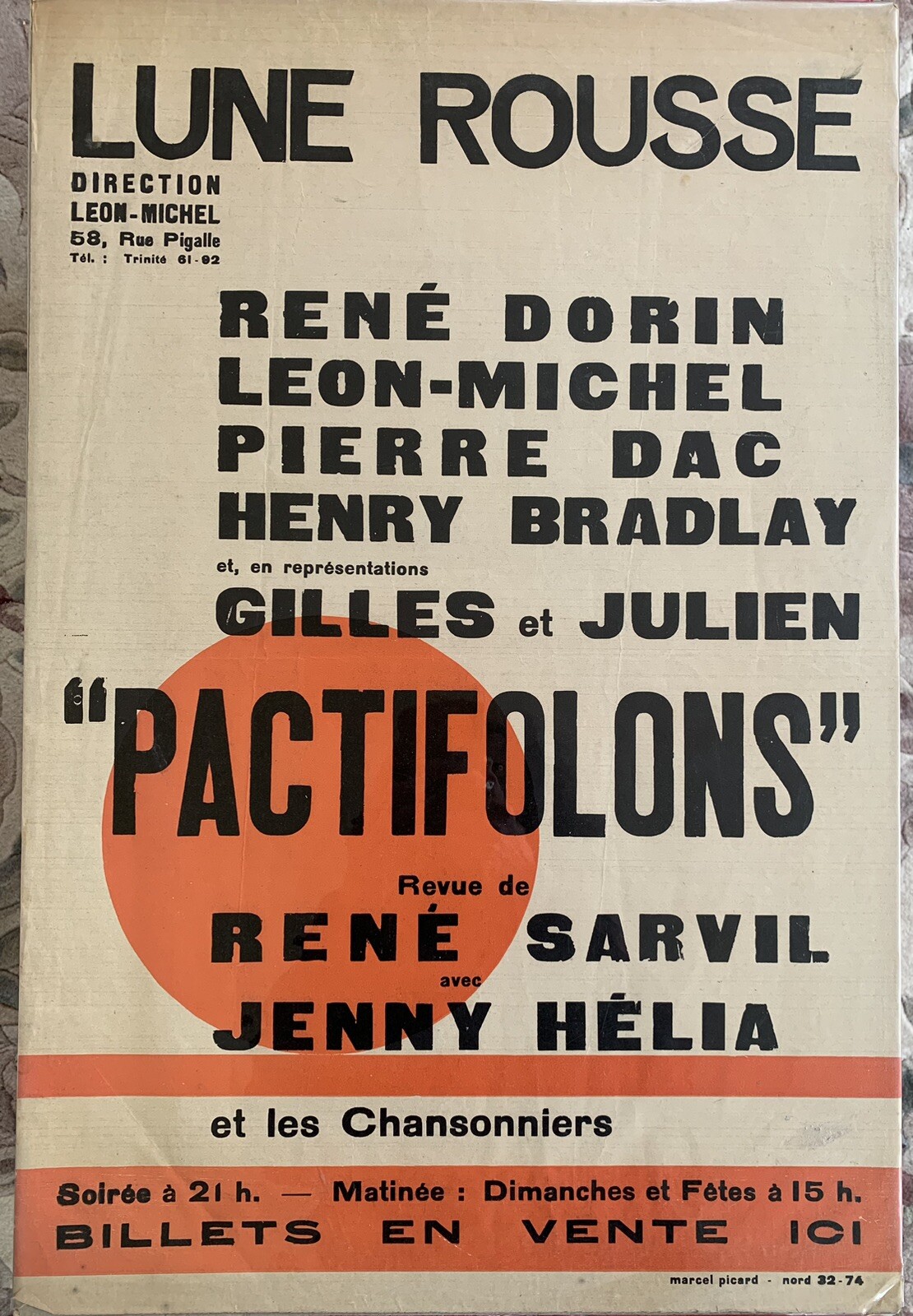 1930s French Poster for Theatre Review Show Called «Pactifolons» at Lune Rousse