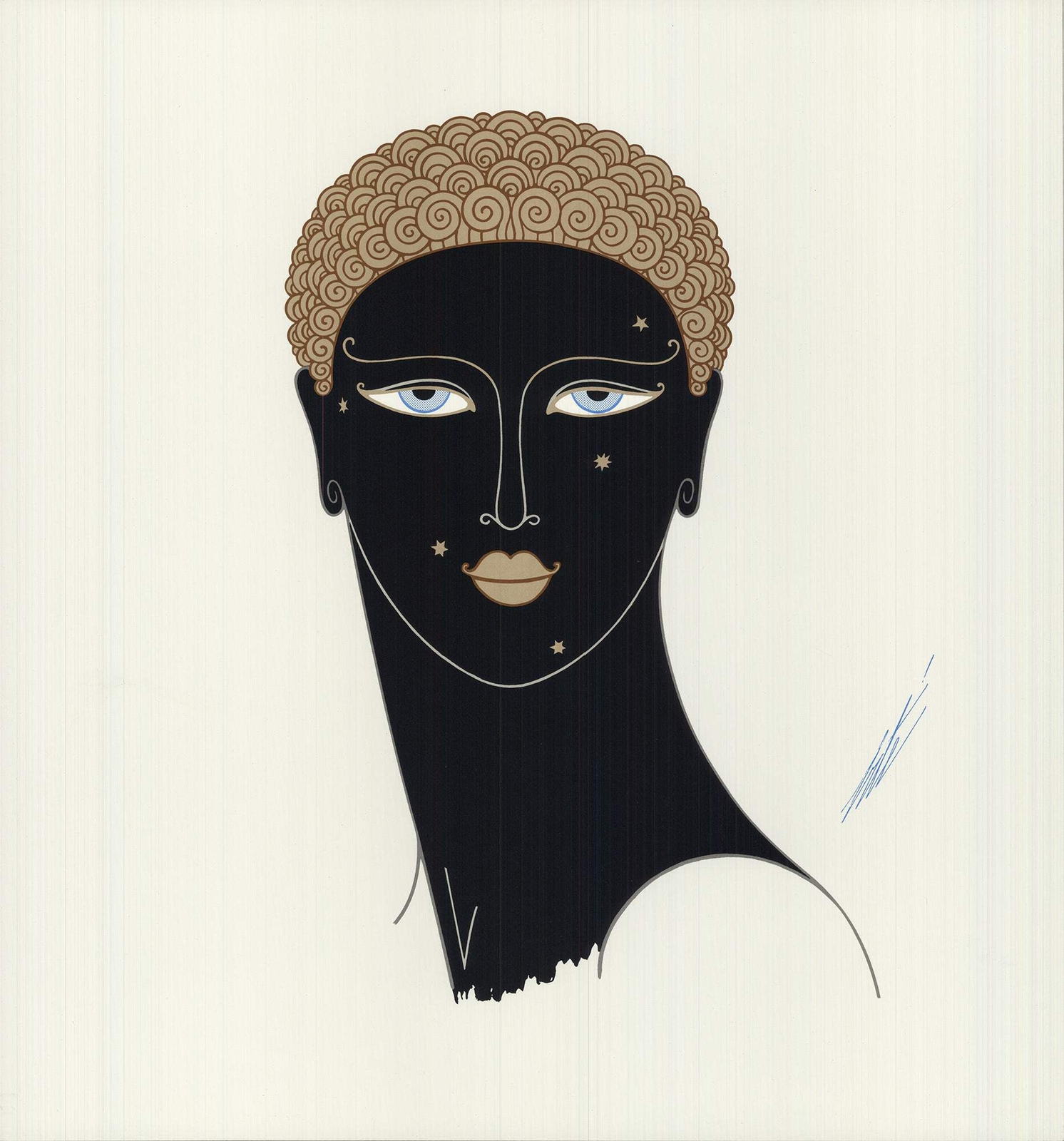 ERTE Queen of Sheba 16.5″ x 15.5″ Poster 1979 Art Deco Brown, Black, White Woman