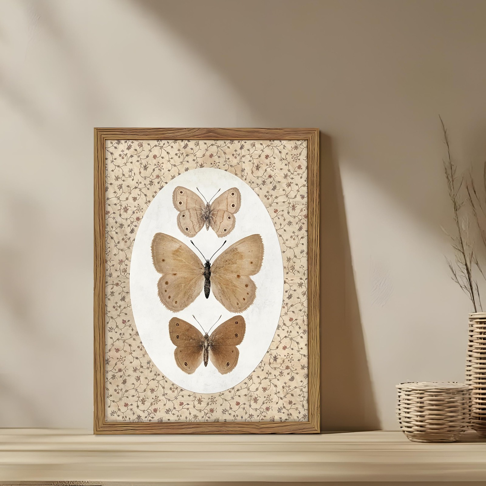 Framed Butterfly Wall Art, Vintage Moth Canvas Wall Decor, Dark Moody Butterf…