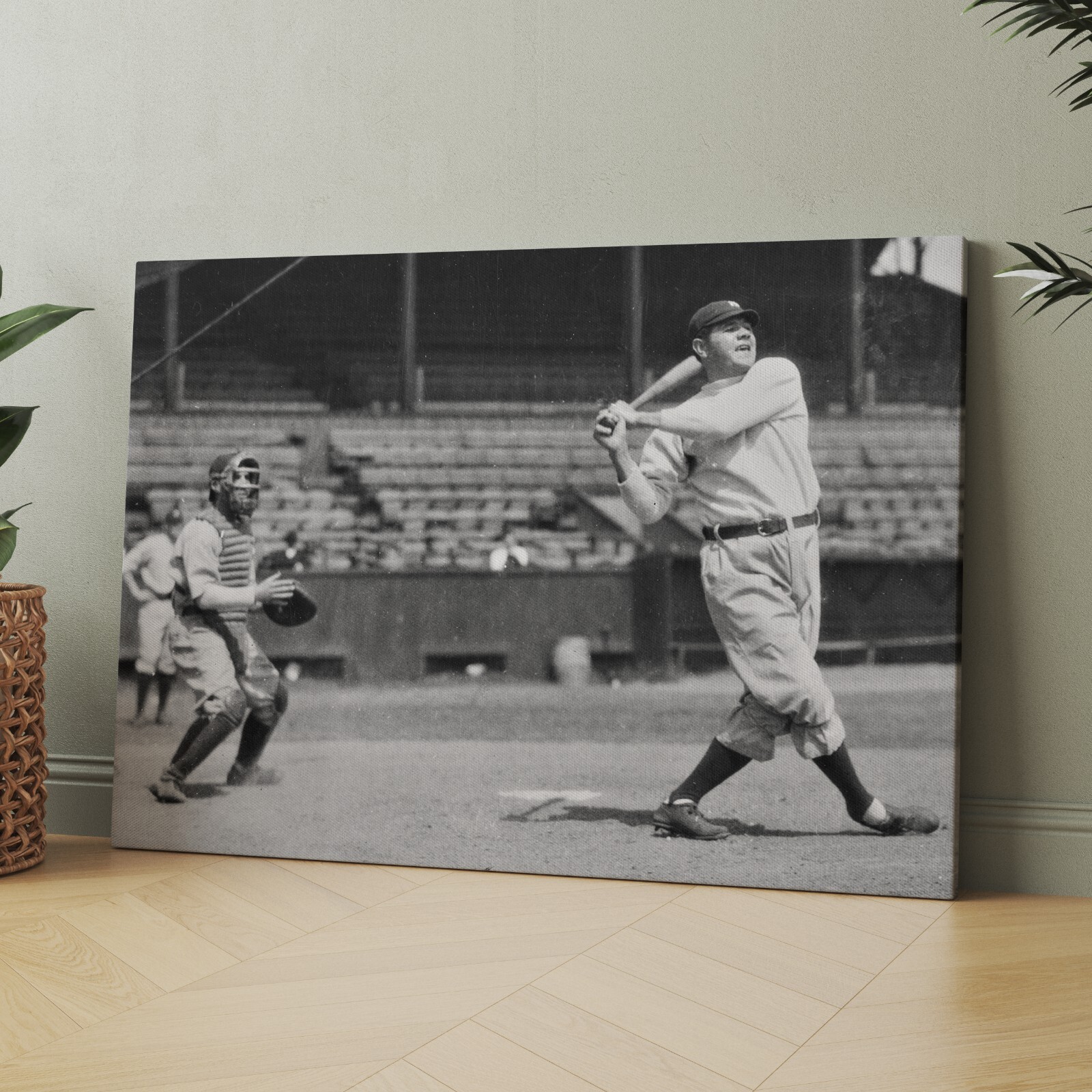Babe Ruth At Bat 1920s New York Yankees Baseball History Canvas Wall Art Print
