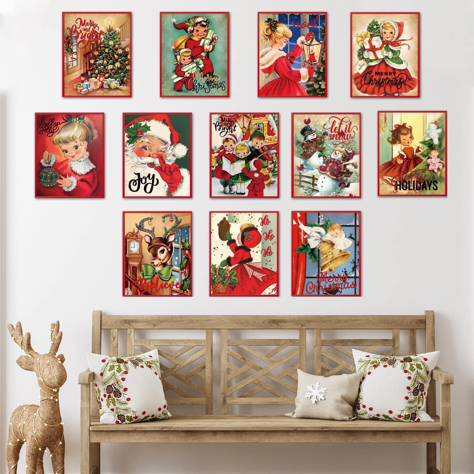 12 Pcs Christmas Wall art Vintage Xmas 8 x 10 Inch, As shown in the figure