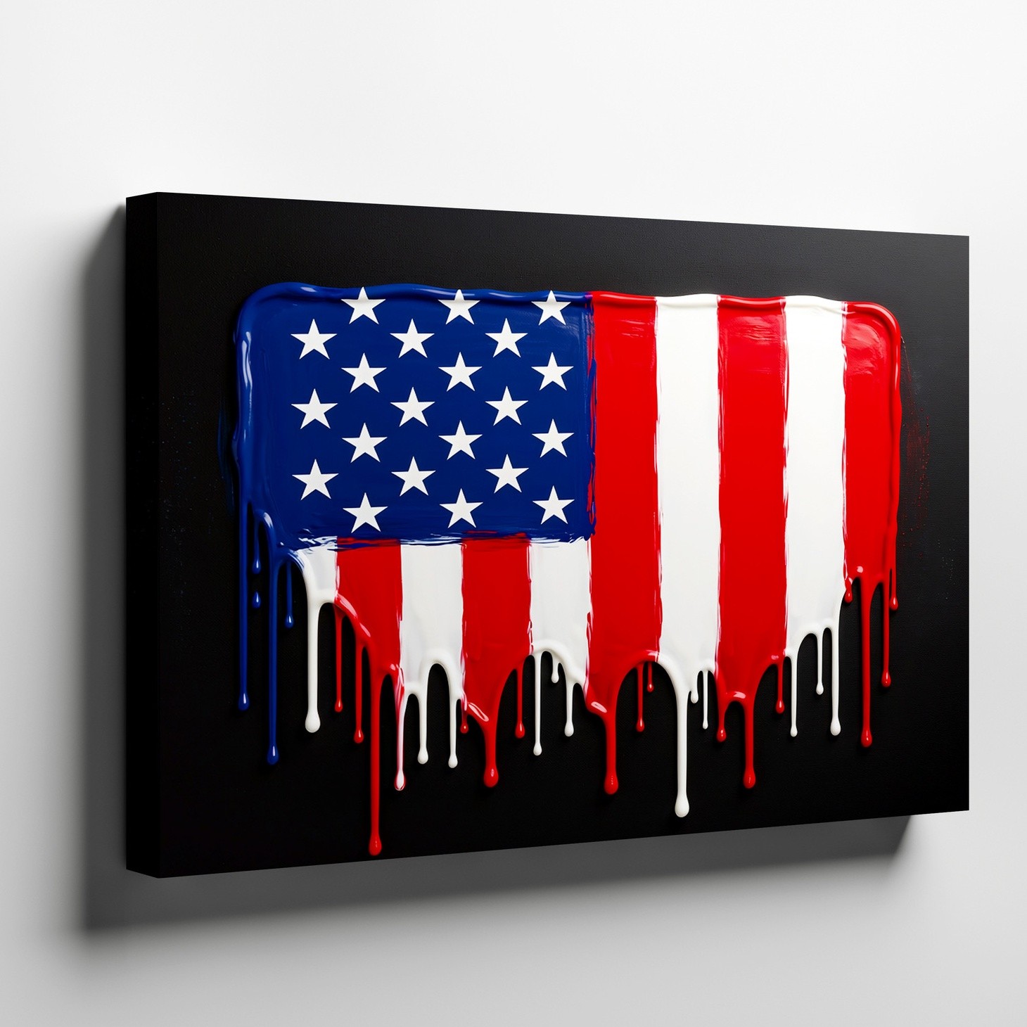 American flag canvas wall art melted paint style 3D effect patriotic decor print