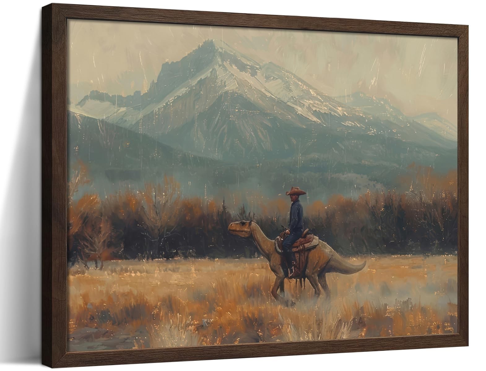 Vintage Dinosaur Cowboy Wall Art, Funny Weird Western Wall Decor for Living R…