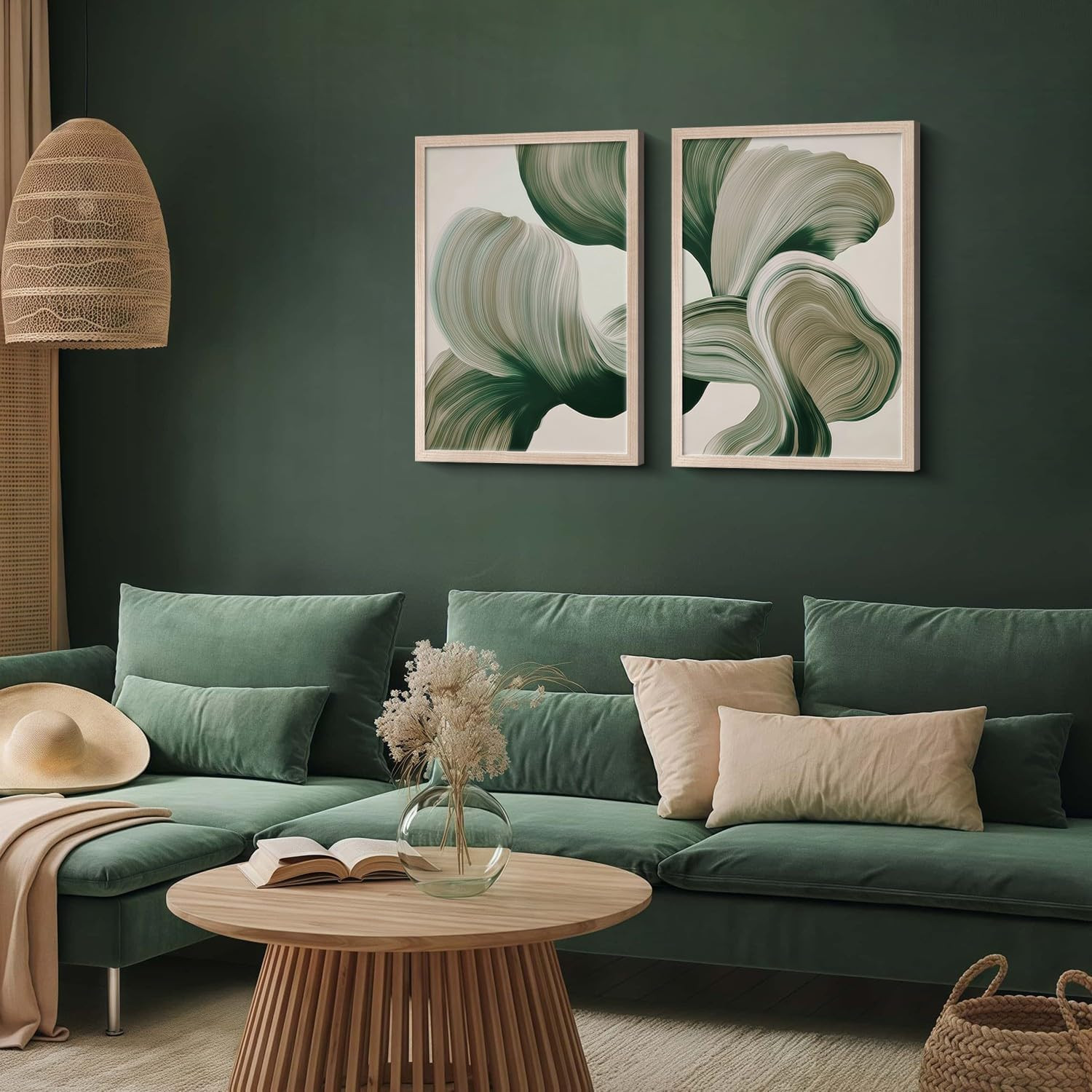 Framed Green Brushstroke Canvas Art – Modern Abstract Decor for Home & Office