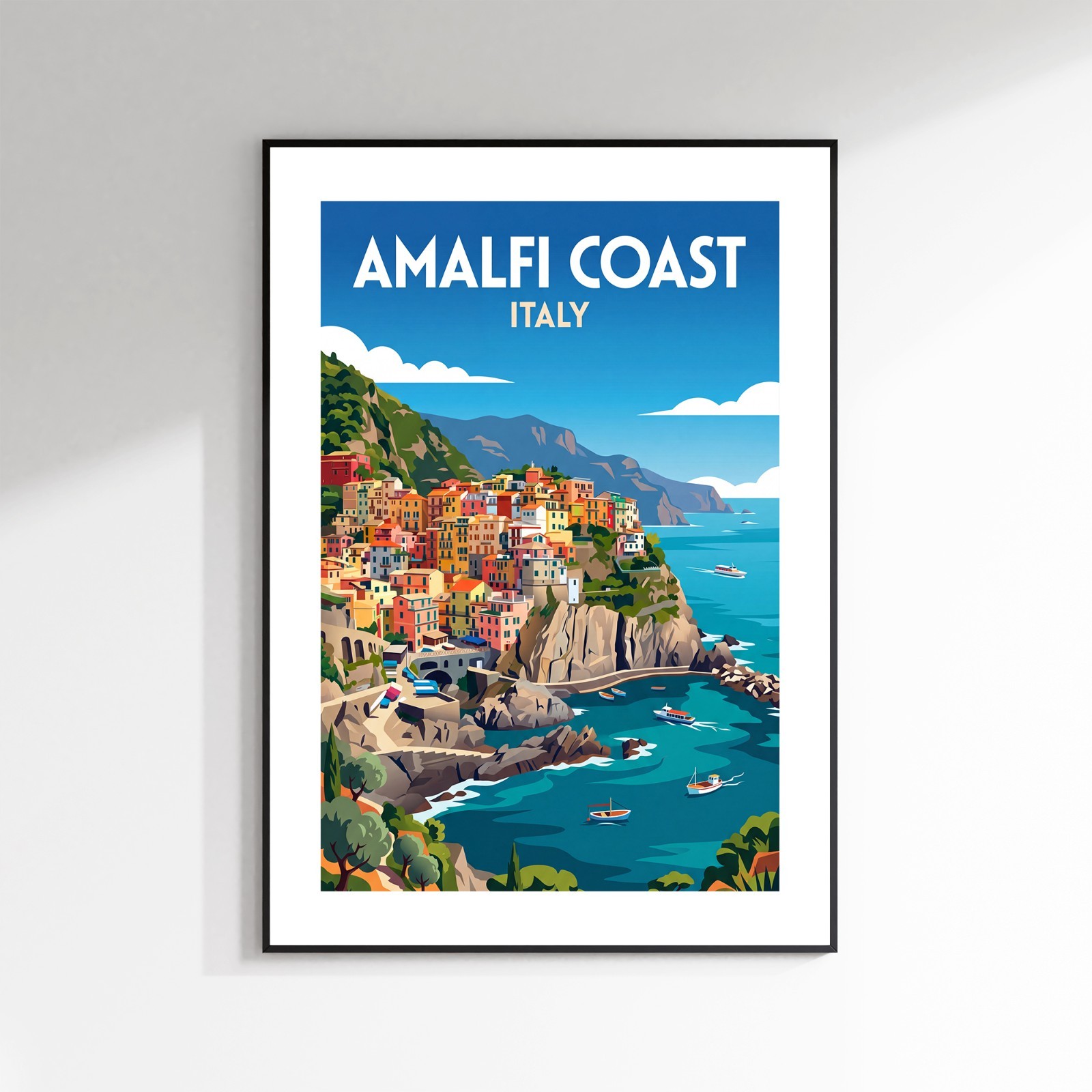 Amalfi Coast Italy Vintage Travel Poster Retro Premium Matte Print Wall Art