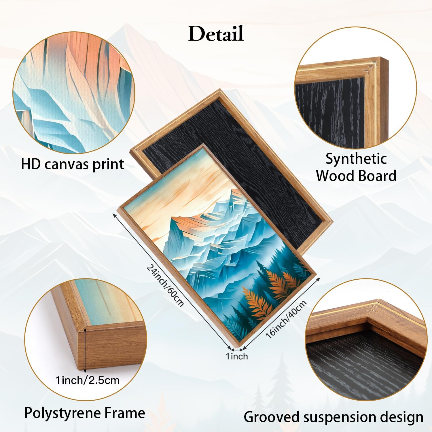 CHDITB Mountain Landscape Framed Canvas Wall Art Set, 16″x24″, 3-Piece