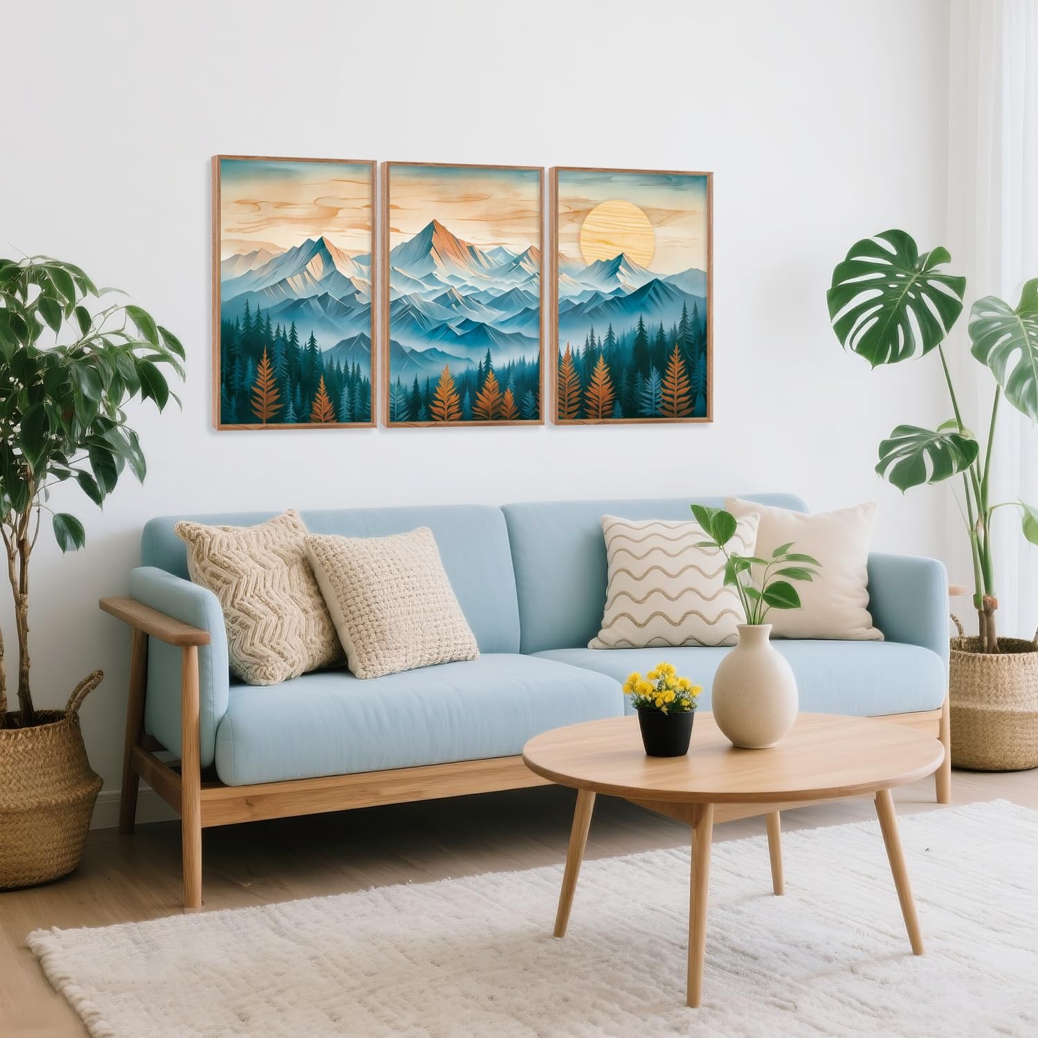 CHDITB Mountain Landscape Framed Canvas Wall Art Set, 16″x24″, 3-Piece