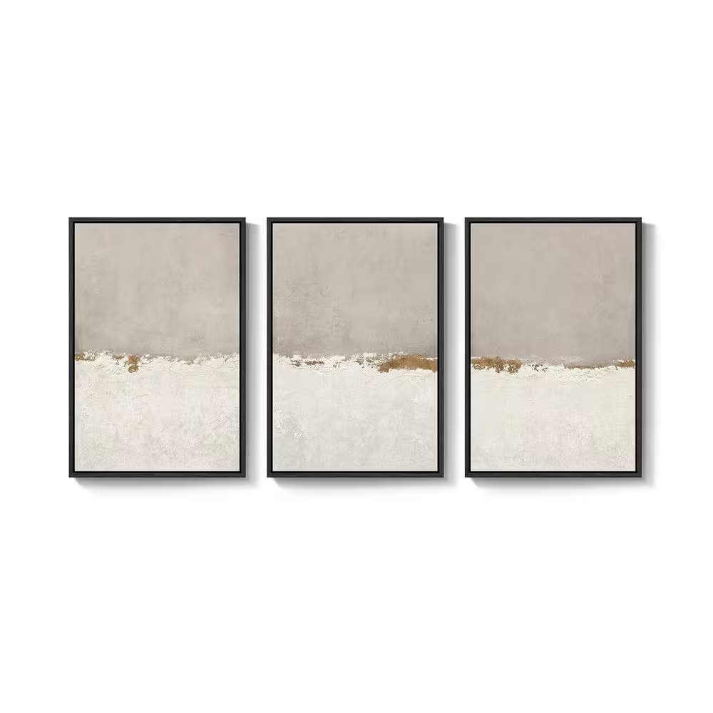 3-Piece Large Framed Beige Neutral Abstract Wall Art Poster, Minimalist Abstract